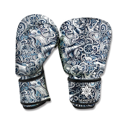 Abstract Nautical Anchor Pattern Print Boxing Gloves