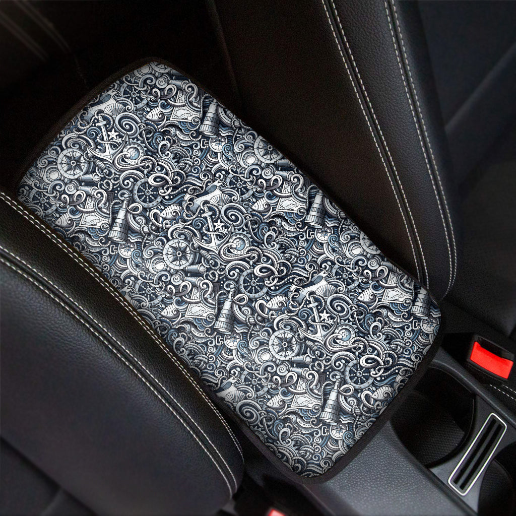 Abstract Nautical Anchor Pattern Print Car Center Console Cover