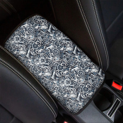 Abstract Nautical Anchor Pattern Print Car Center Console Cover