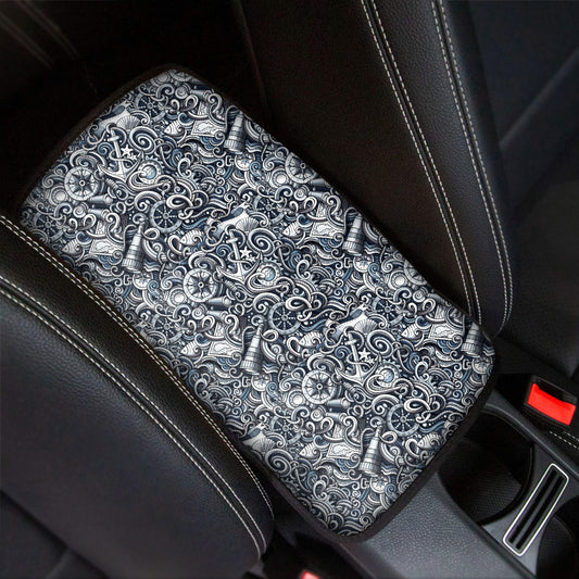 Abstract Nautical Anchor Pattern Print Car Center Console Cover