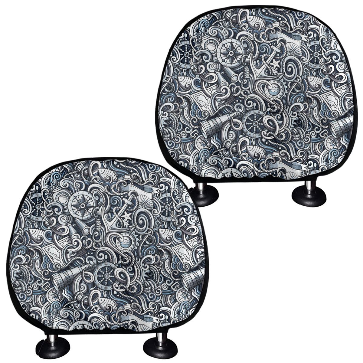 Abstract Nautical Anchor Pattern Print Car Headrest Covers