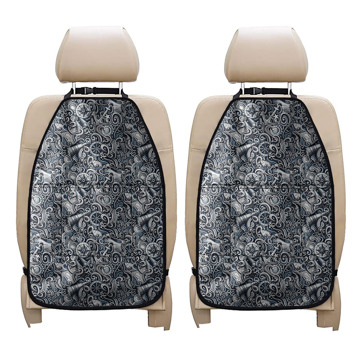 Abstract Nautical Anchor Pattern Print Car Seat Organizers