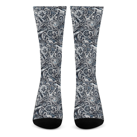 Abstract Nautical Anchor Pattern Print Crew Socks