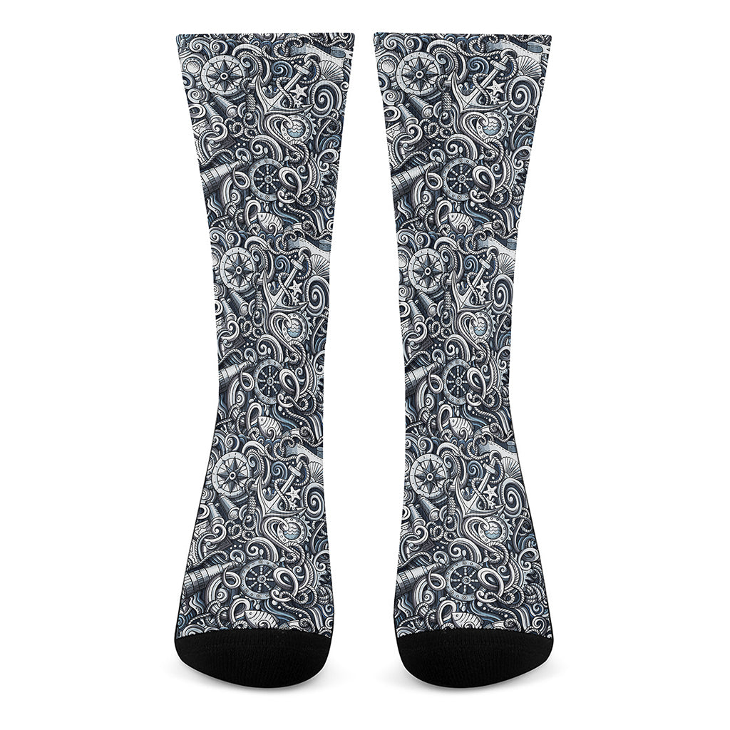 Abstract Nautical Anchor Pattern Print Crew Socks