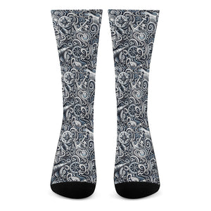 Abstract Nautical Anchor Pattern Print Crew Socks