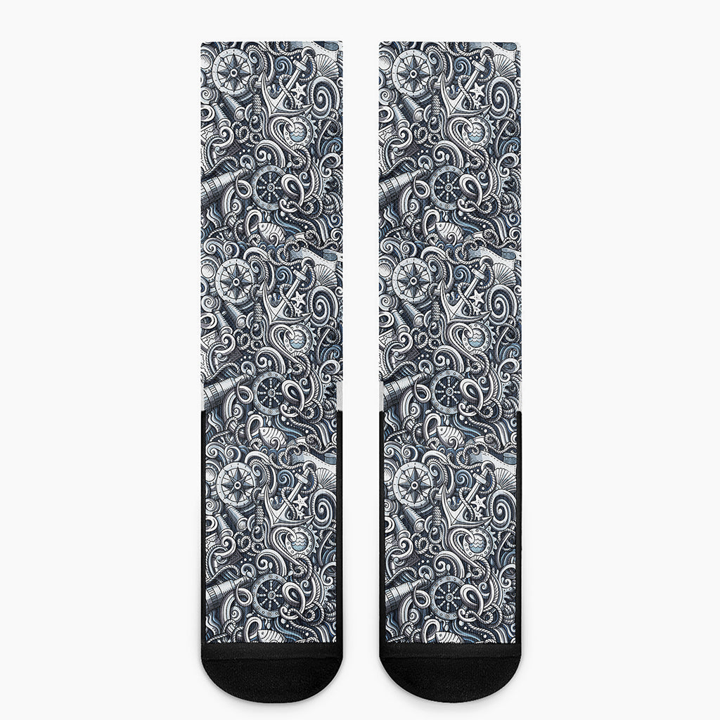 Abstract Nautical Anchor Pattern Print Crew Socks