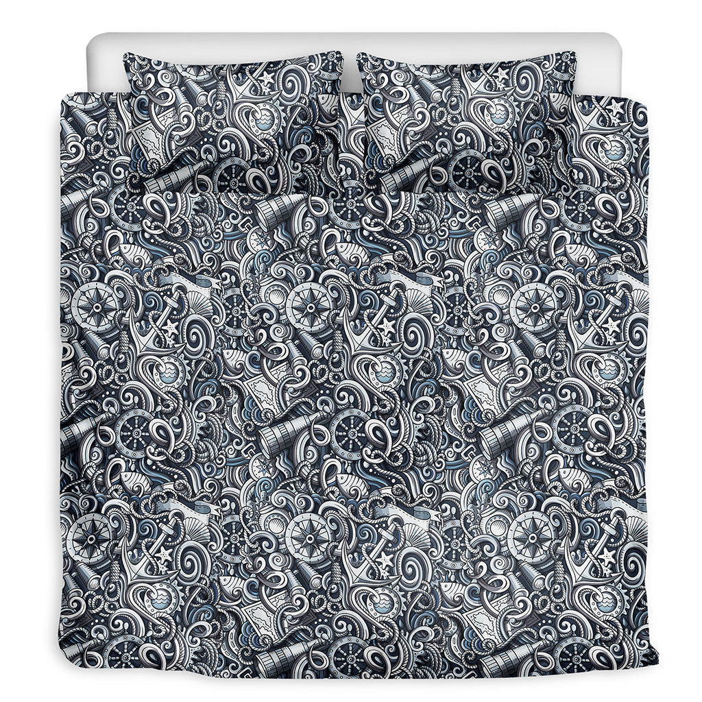 Abstract Nautical Anchor Pattern Print Duvet Cover Bedding Set