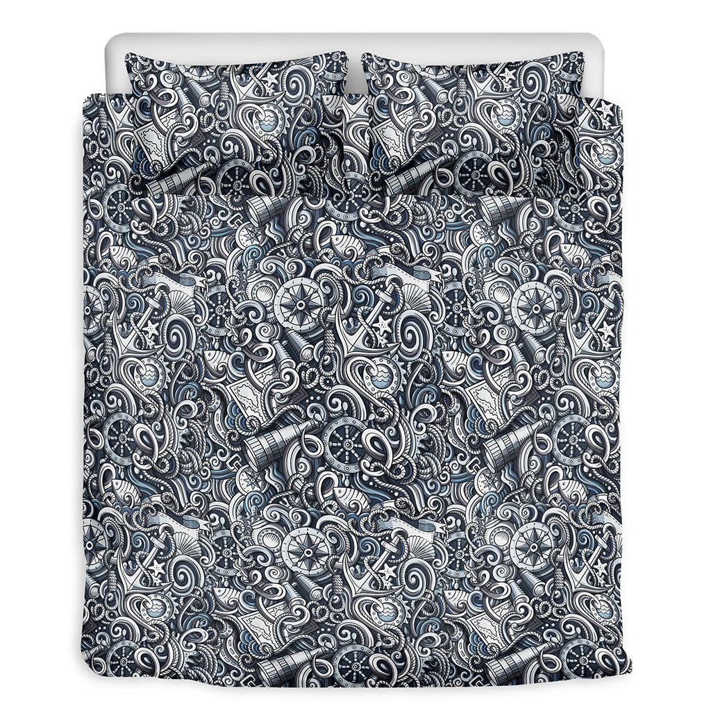 Abstract Nautical Anchor Pattern Print Duvet Cover Bedding Set