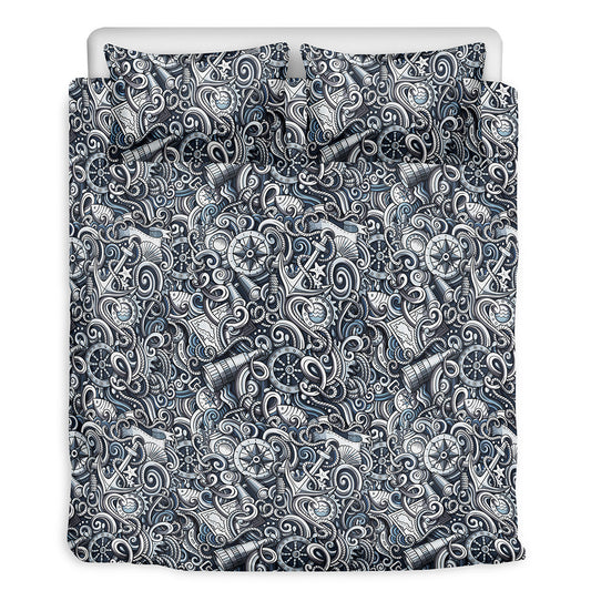 Abstract Nautical Anchor Pattern Print Duvet Cover Bedding Set