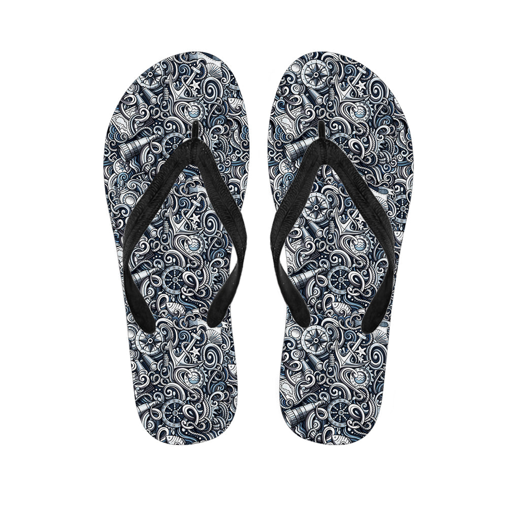 Abstract Nautical Anchor Pattern Print Flip Flops