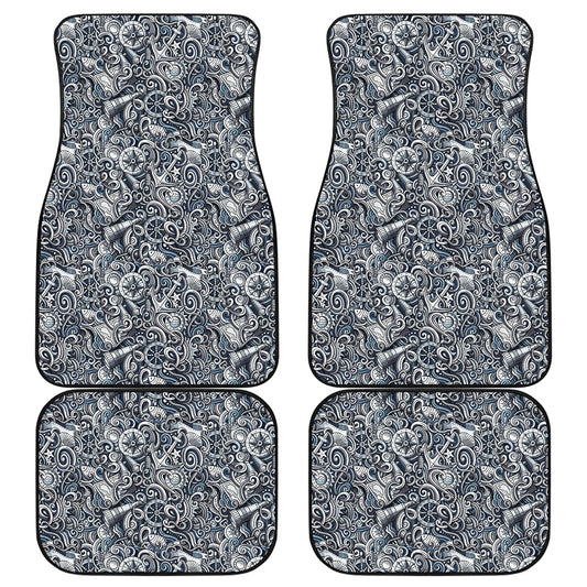 Abstract Nautical Anchor Pattern Print Front and Back Car Floor Mats