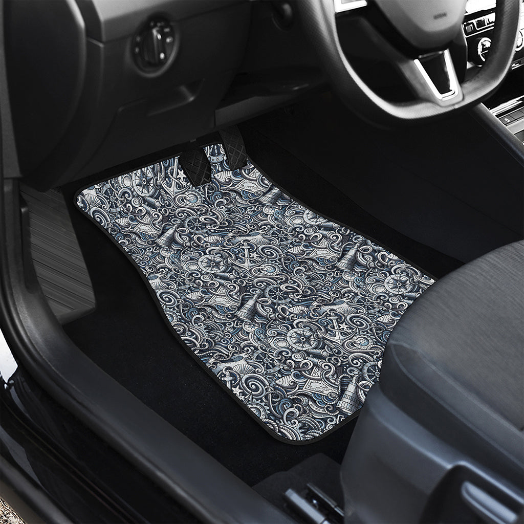 Abstract Nautical Anchor Pattern Print Front and Back Car Floor Mats
