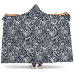 Abstract Nautical Anchor Pattern Print Hooded Blanket