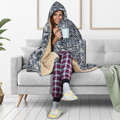 Abstract Nautical Anchor Pattern Print Hooded Blanket