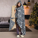 Abstract Nautical Anchor Pattern Print Hooded Blanket