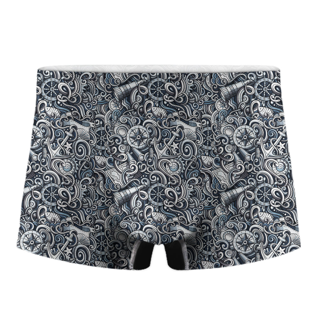 Abstract Nautical Anchor Pattern Print Men's Boxer Briefs
