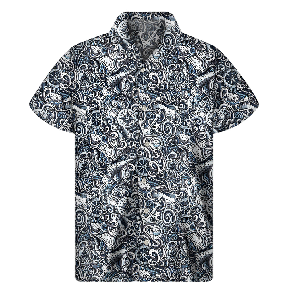Abstract Nautical Anchor Pattern Print Men's Short Sleeve Shirt
