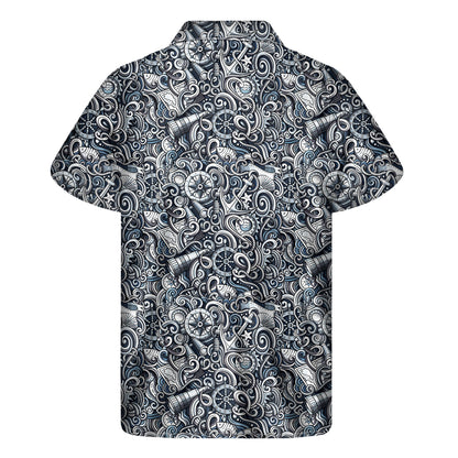 Abstract Nautical Anchor Pattern Print Men's Short Sleeve Shirt