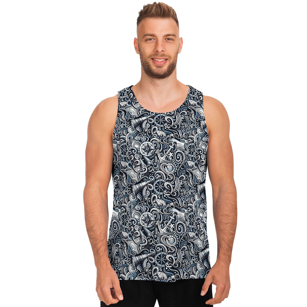 Abstract Nautical Anchor Pattern Print Men's Tank Top