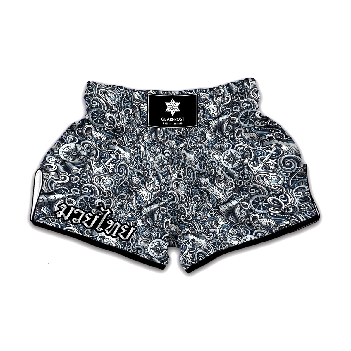 Abstract Nautical Anchor Pattern Print Muay Thai Boxing Shorts