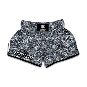 Abstract Nautical Anchor Pattern Print Muay Thai Boxing Shorts