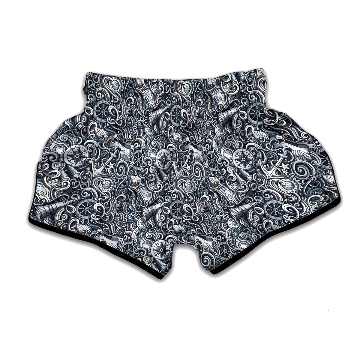 Abstract Nautical Anchor Pattern Print Muay Thai Boxing Shorts