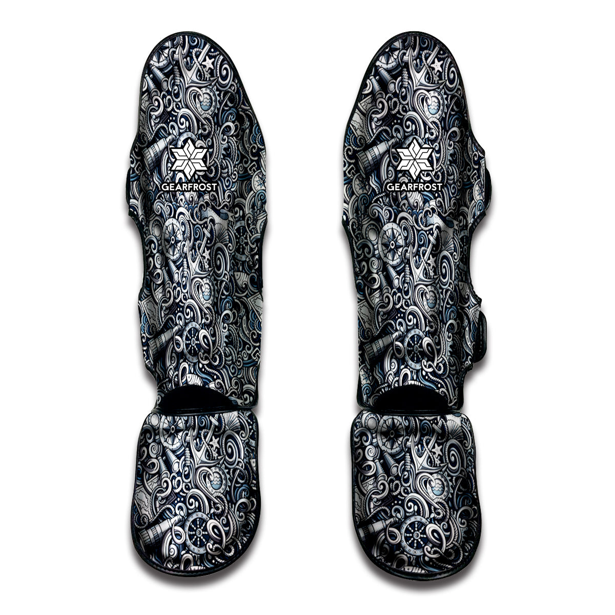 Abstract Nautical Anchor Pattern Print Muay Thai Shin Guard