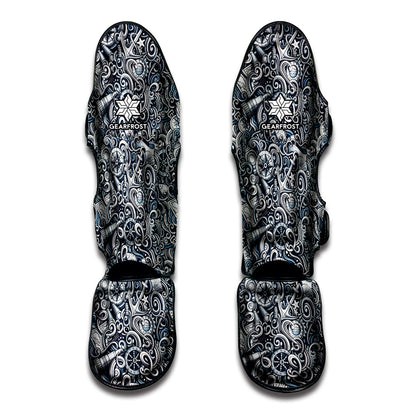 Abstract Nautical Anchor Pattern Print Muay Thai Shin Guard