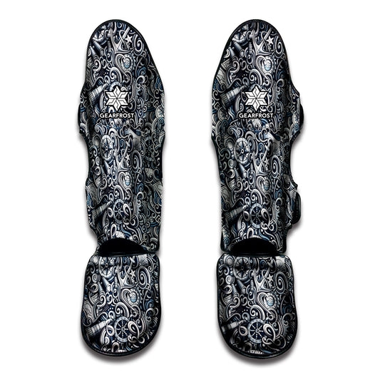 Abstract Nautical Anchor Pattern Print Muay Thai Shin Guard