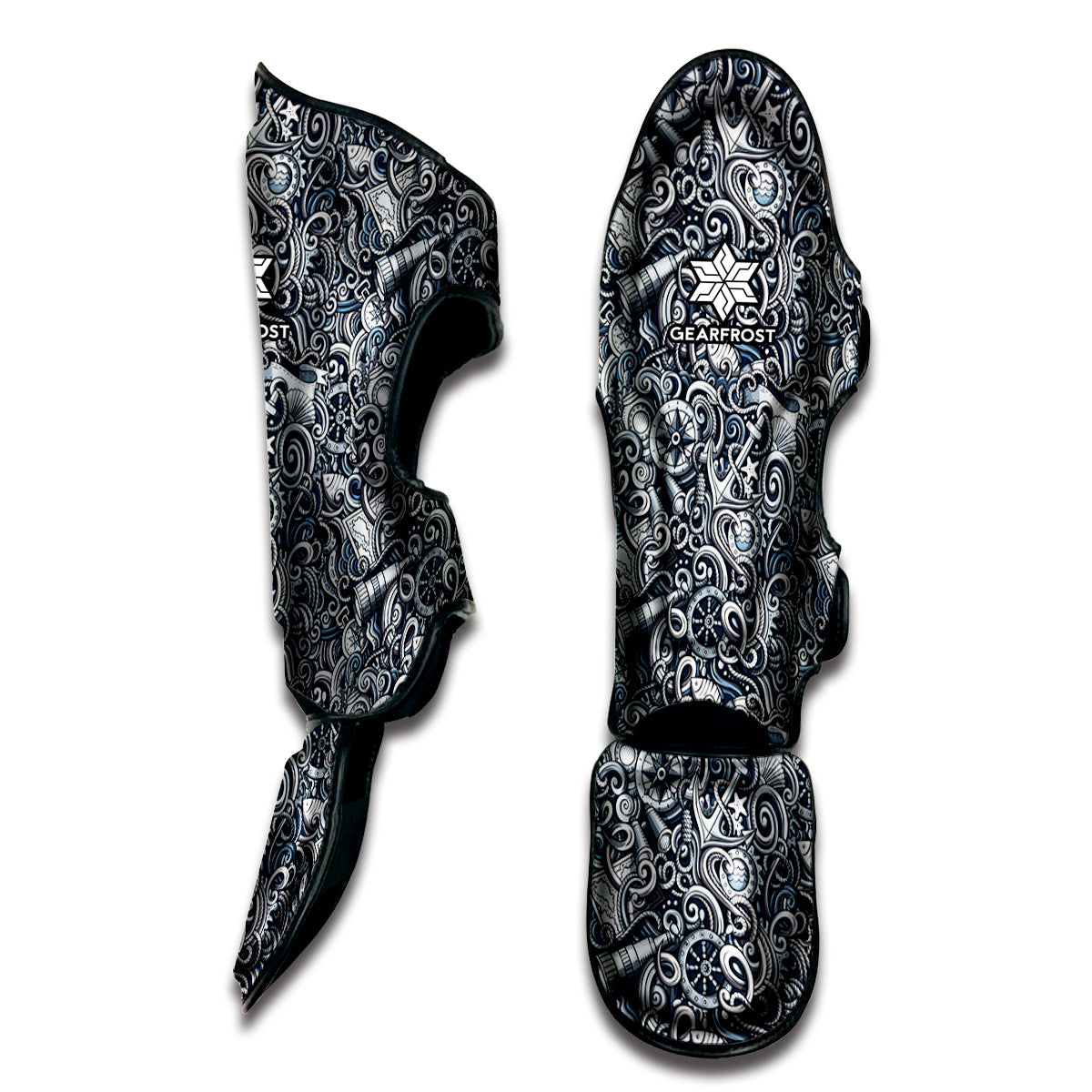 Abstract Nautical Anchor Pattern Print Muay Thai Shin Guard