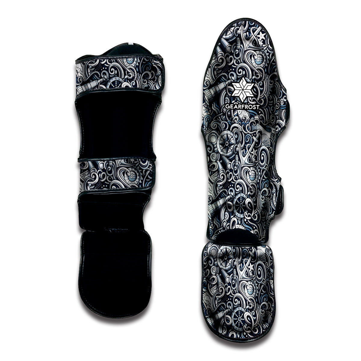 Abstract Nautical Anchor Pattern Print Muay Thai Shin Guard