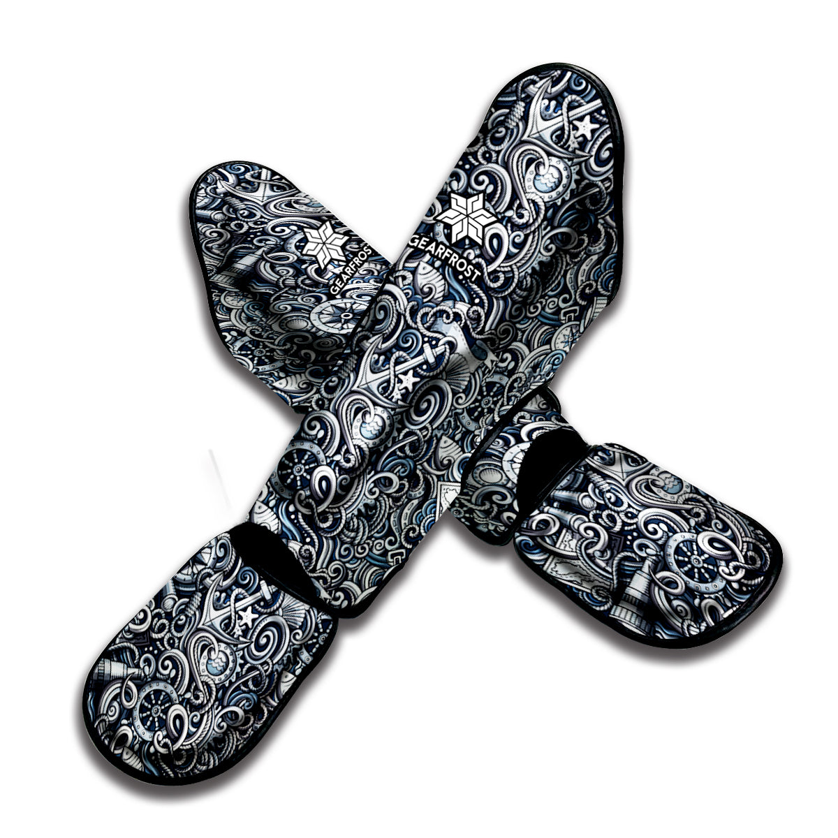 Abstract Nautical Anchor Pattern Print Muay Thai Shin Guard