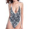 Abstract Nautical Anchor Pattern Print One Piece High Cut Swimsuit