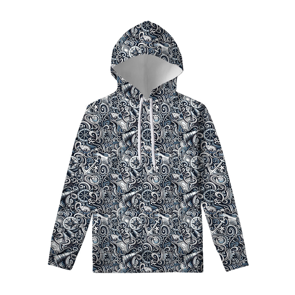 Abstract Nautical Anchor Pattern Print Pullover Hoodie