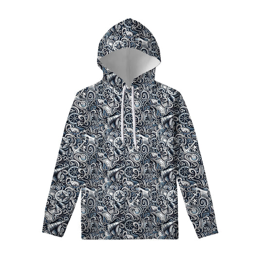Abstract Nautical Anchor Pattern Print Pullover Hoodie