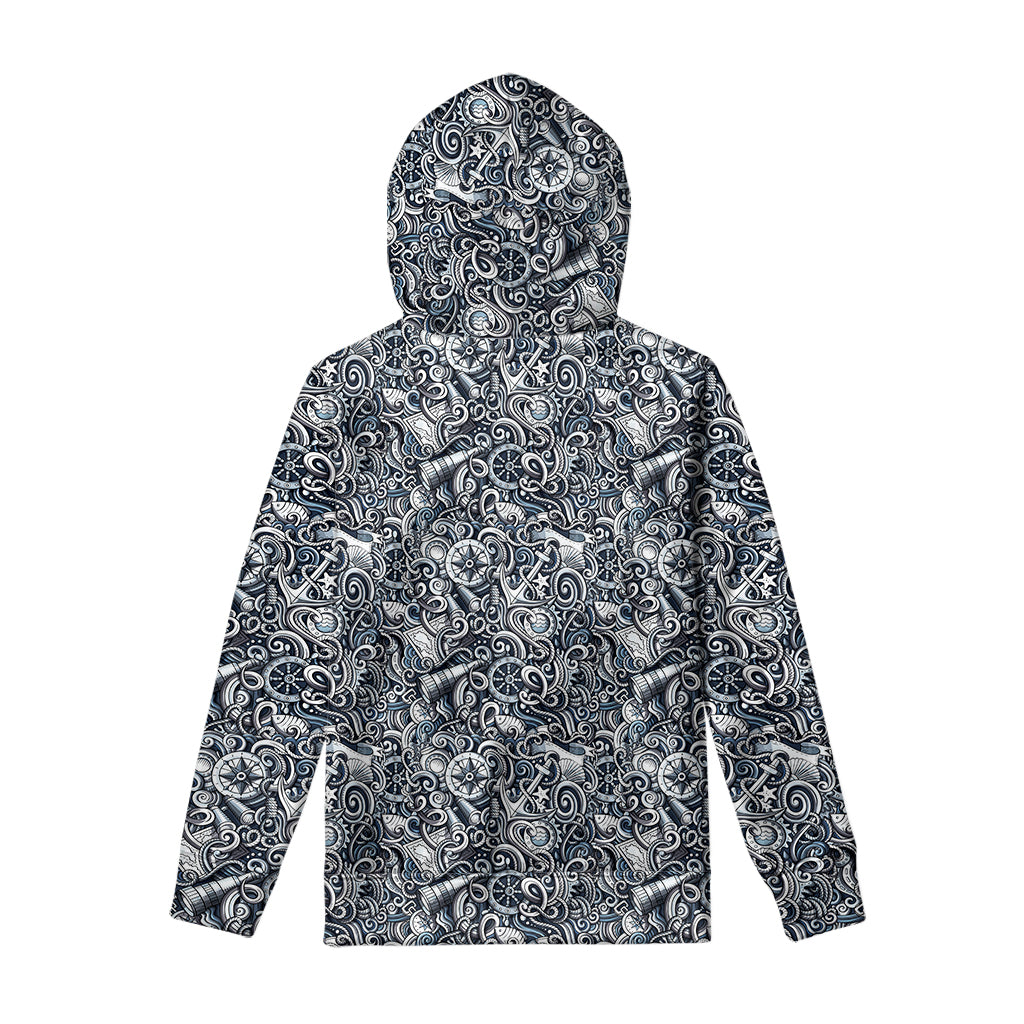 Abstract Nautical Anchor Pattern Print Pullover Hoodie