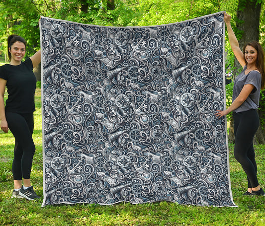 Abstract Nautical Anchor Pattern Print Quilt