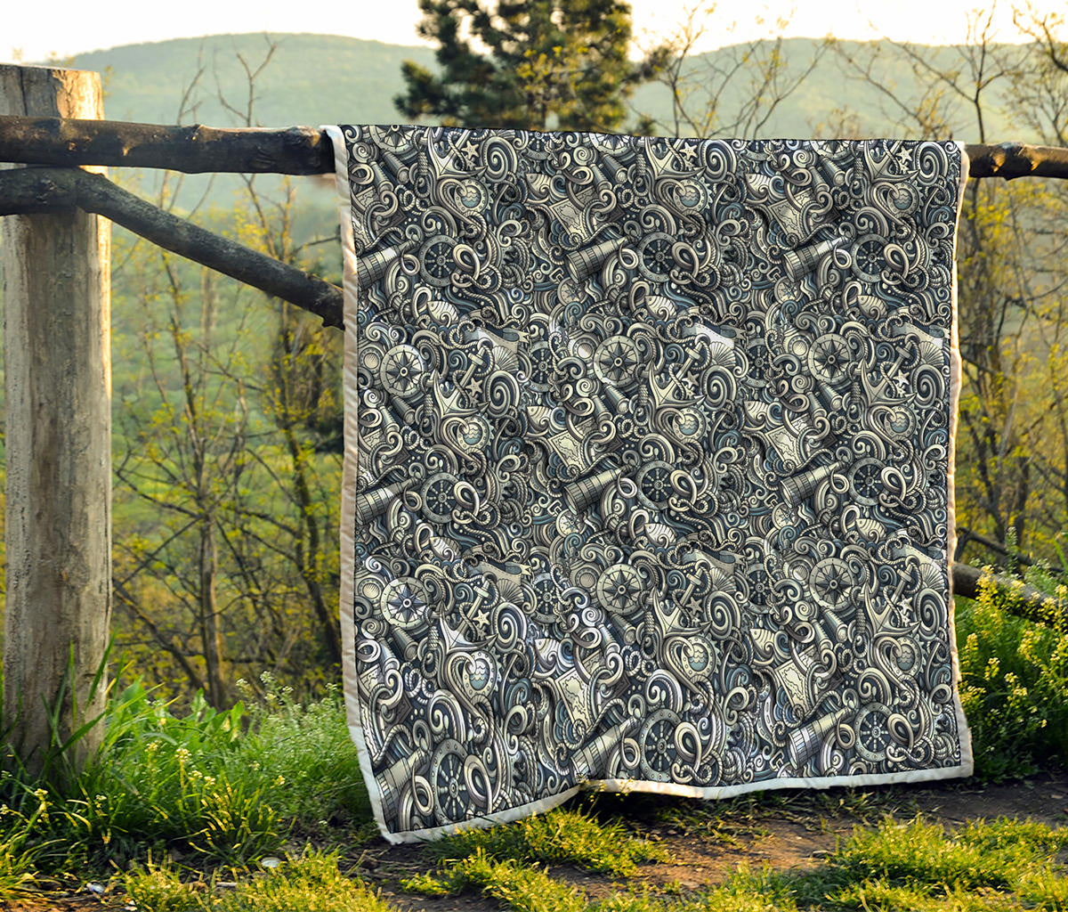 Abstract Nautical Anchor Pattern Print Quilt