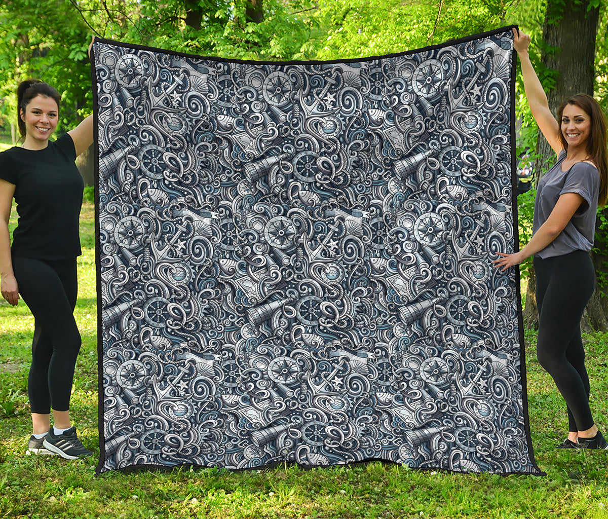 Abstract Nautical Anchor Pattern Print Quilt
