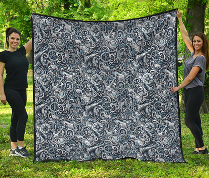 Abstract Nautical Anchor Pattern Print Quilt