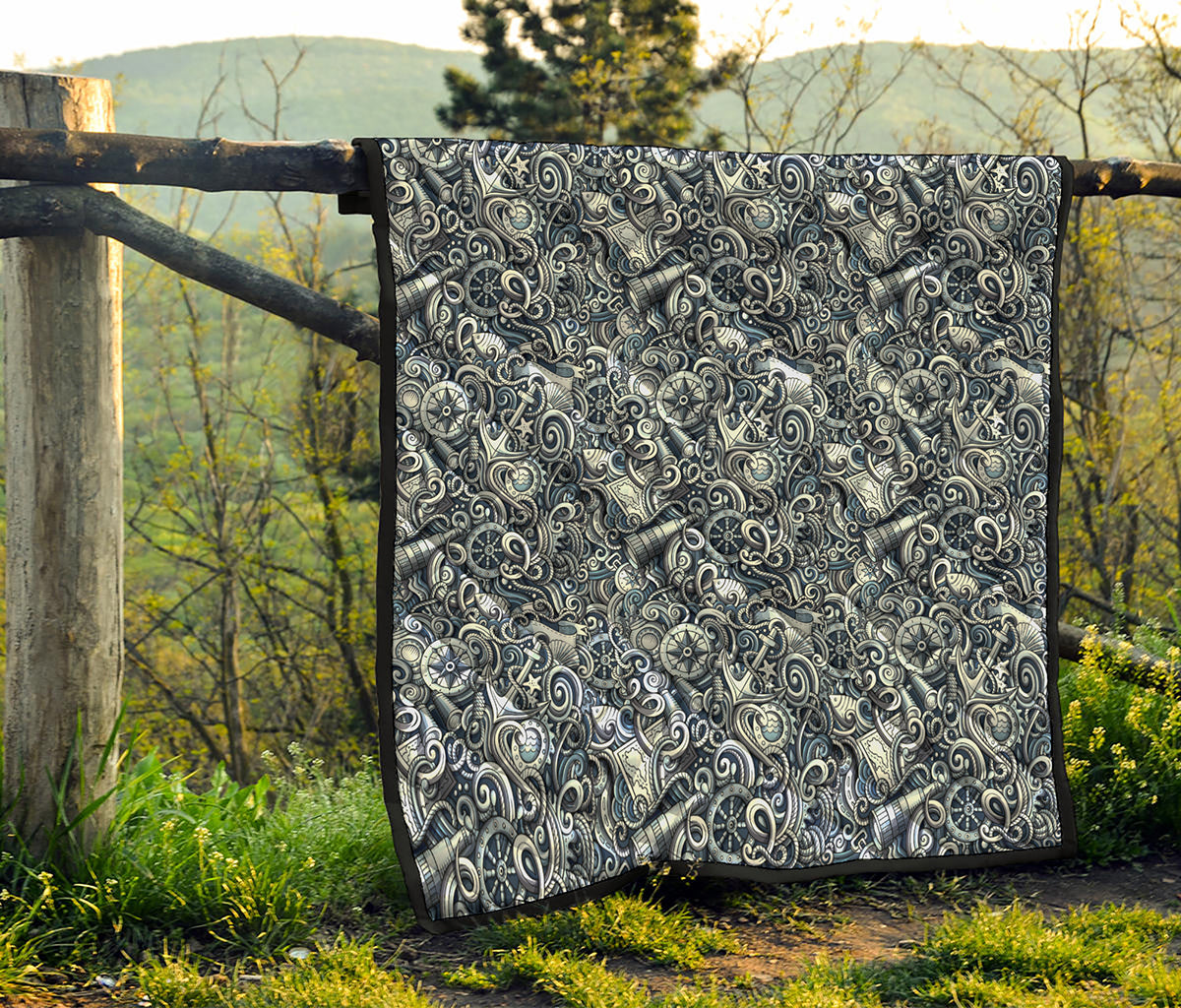 Abstract Nautical Anchor Pattern Print Quilt