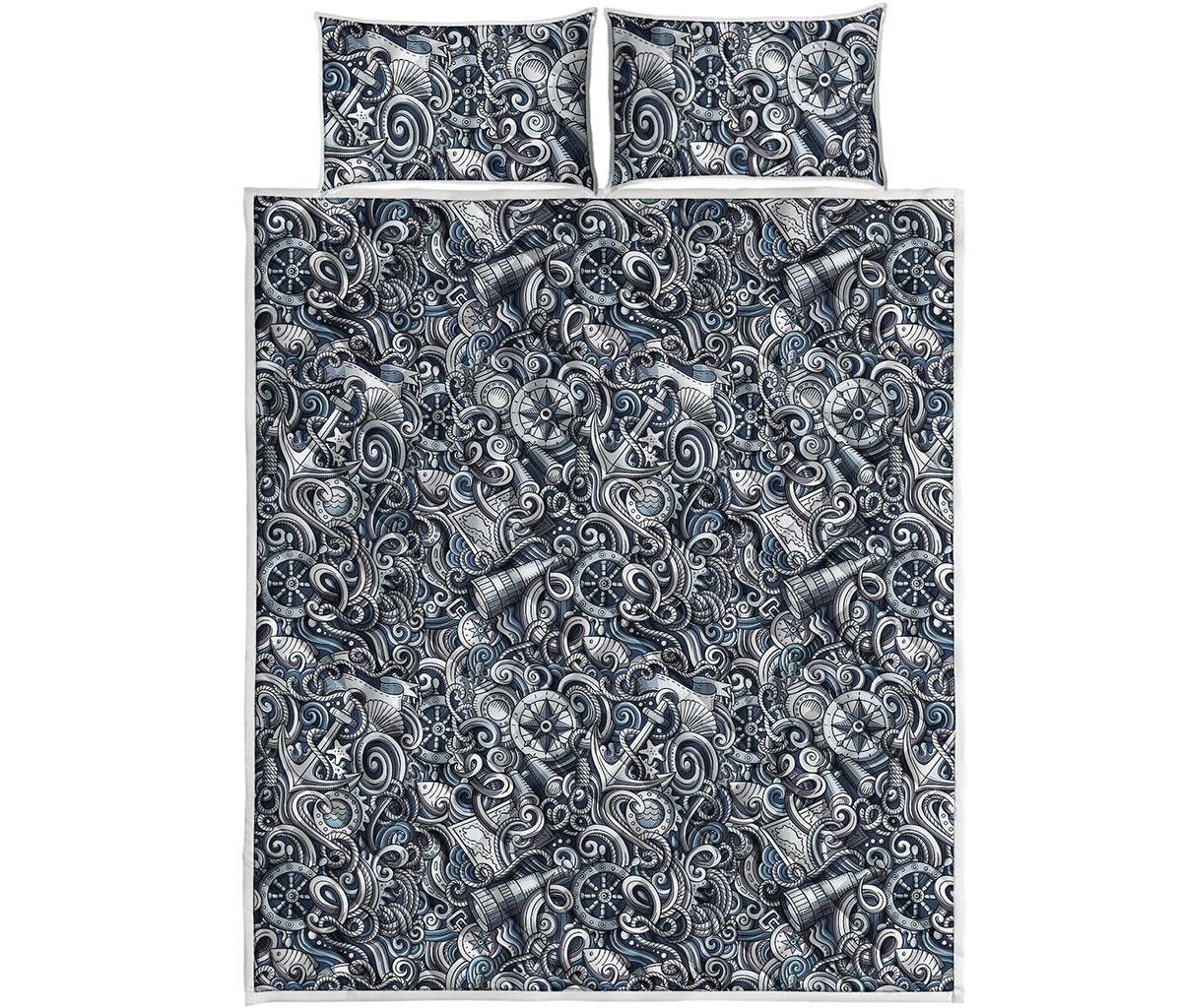 Abstract Nautical Anchor Pattern Print Quilt Bed Set