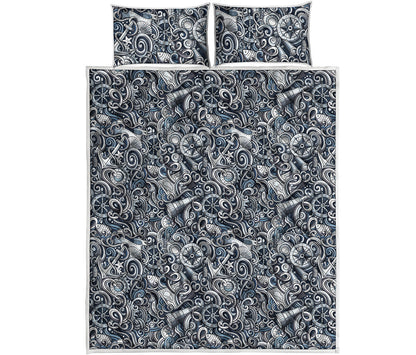 Abstract Nautical Anchor Pattern Print Quilt Bed Set
