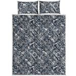 Abstract Nautical Anchor Pattern Print Quilt Bed Set