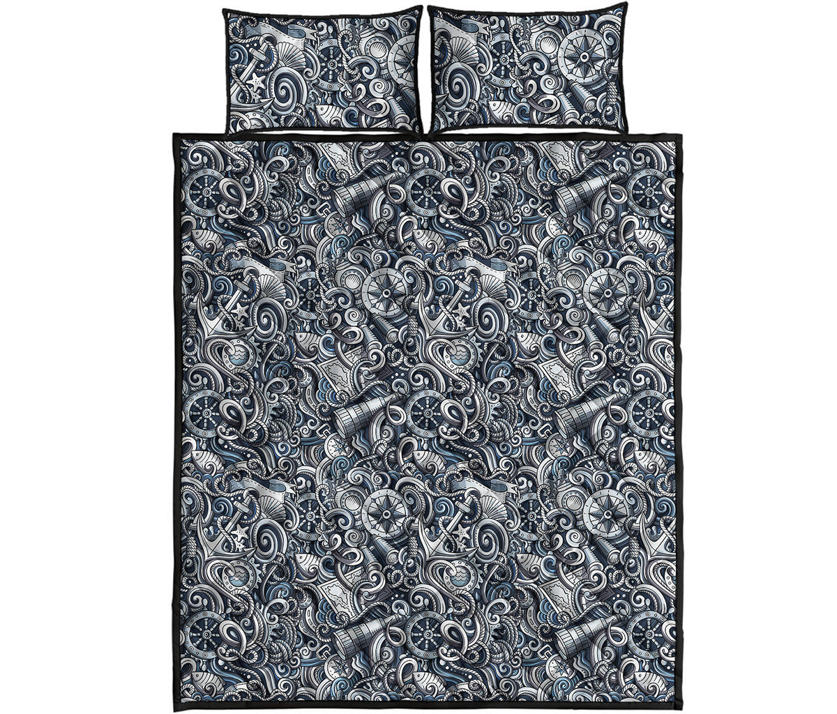 Abstract Nautical Anchor Pattern Print Quilt Bed Set