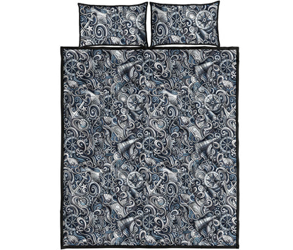 Abstract Nautical Anchor Pattern Print Quilt Bed Set