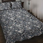 Abstract Nautical Anchor Pattern Print Quilt Bed Set