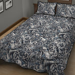 Abstract Nautical Anchor Pattern Print Quilt Bed Set