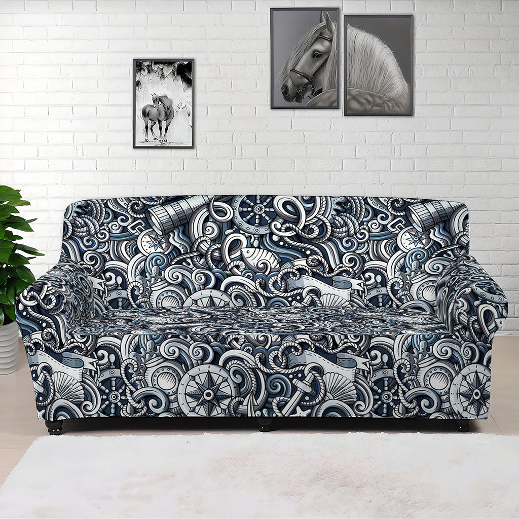 Abstract Nautical Anchor Pattern Print Sofa Cover