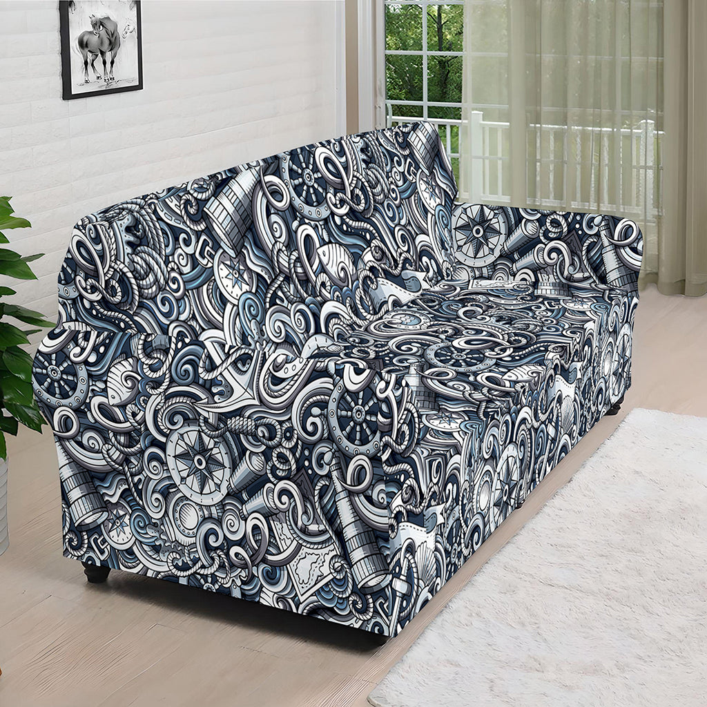 Abstract Nautical Anchor Pattern Print Sofa Cover